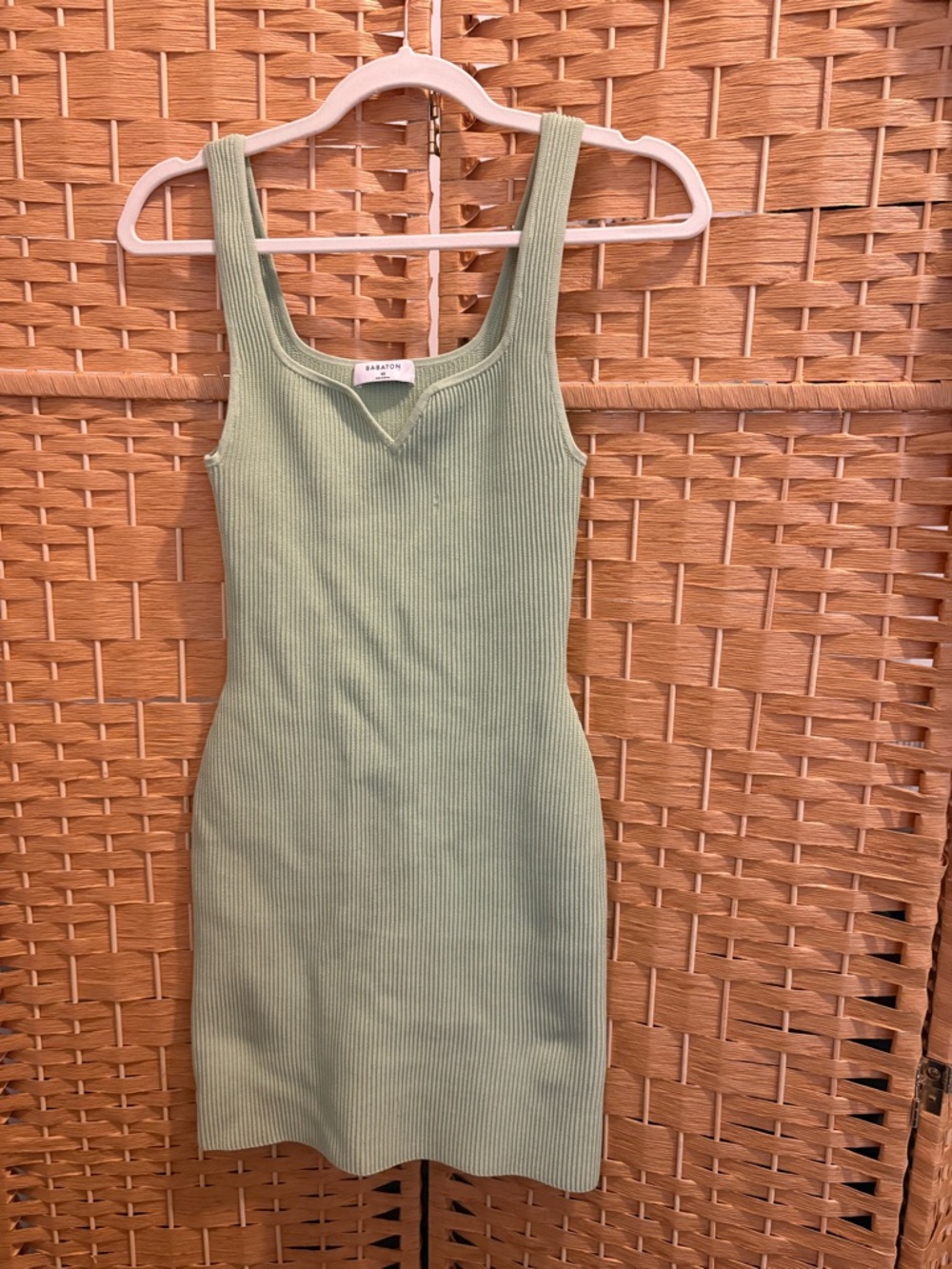 Aritzia Babaton Sculpt Knit Notch Mini Dress in Pastel Green XS - Picture 3 of 5